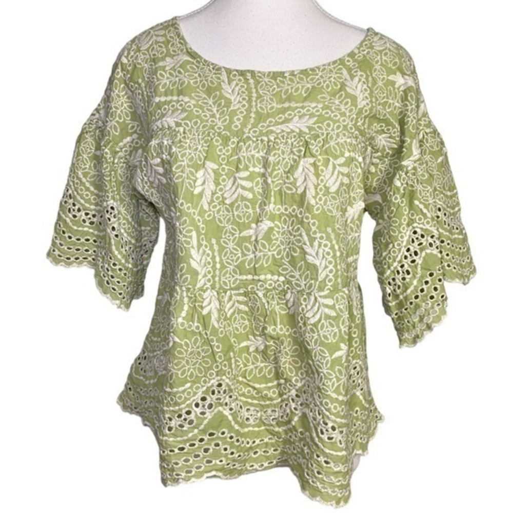 Unbranded Green and White Eyelet Top